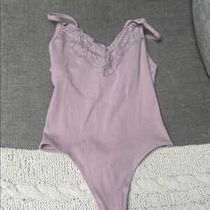 Pink Lavender Lace Trim Bodysuit